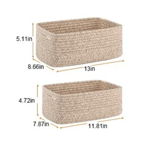 Woven Rope Storage Bins Set of 4 Small Shelf Baskets for Closet Baby Towels - Picture 3 of 8